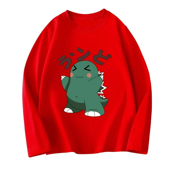 SERTG Kids Child Cute Print Long Sleeve T Shirts Children's Base Shirt Solid Color Spring Fall Tops Crewneck Tees for Children 2-12 Years(Red#1,2 Years)