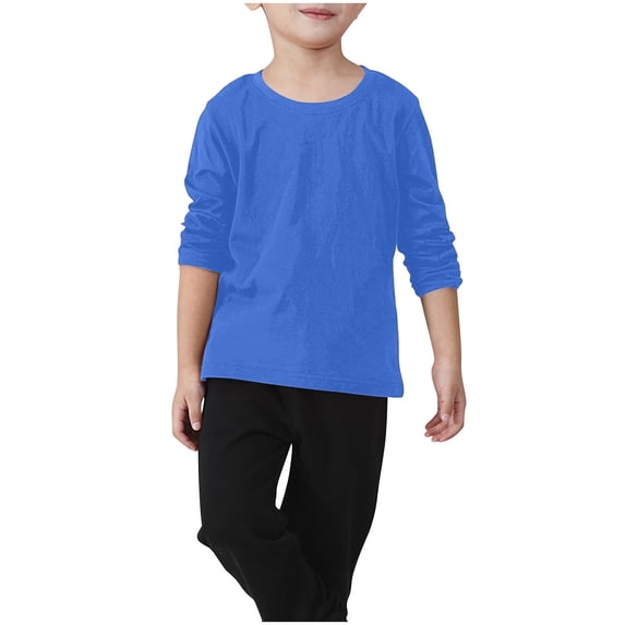 SERTG Kids Child and Child Long Sleeve Round Neck T Shirts Kids Basic Tee Solid Color Crewneck Casual Sport Tops Tees 2-11 Years(Blue,10-11 Years)