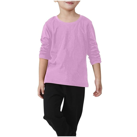 SERTG Kids Child and Child Long Sleeve Round Neck T Shirts Kids Basic Tee Solid Color Crewneck Casual Sport Tops Tees 2-11 Years(Pink,2-3 Years)