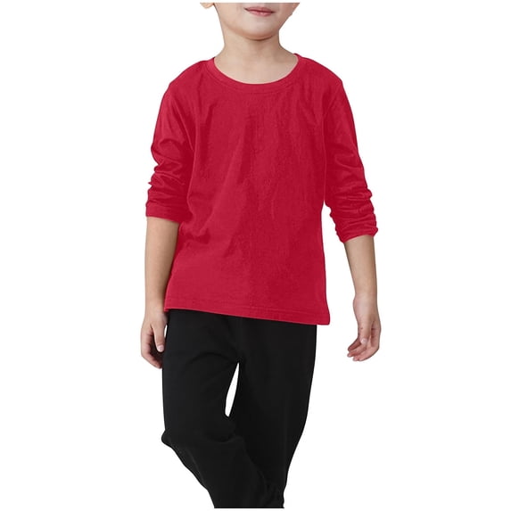 SERTG Kids Child and Child Long Sleeve Round Neck T Shirts Kids Basic Tee Solid Color Crewneck Casual Sport Tops Tees 2-11 Years(Red,7-8 Years)