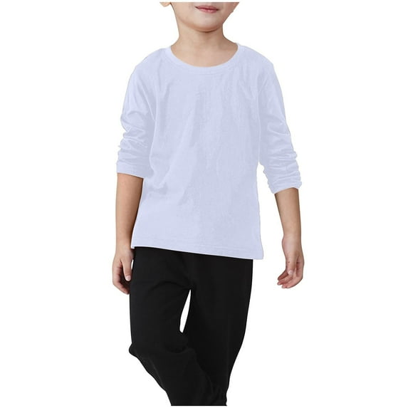SERTG Kids Child and Child Long Sleeve Round Neck T Shirts Kids Basic Tee Solid Color Crewneck Casual Sport Tops Tees 2-11 Years(White,4-5 Years)