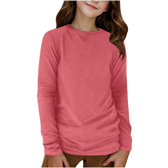 SERTG Kids Comfortable Tops Long Sleeves Round Neck Children Loose Spring Fall Solid Color Leisure for Children 5-14 Years(Hot Pink,7 Years)