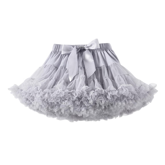 SERTG Kids Dress Elastic Waist Skirt with Bow Fashion Performance Spring Summer Party Puff Skirt for Girls(Gray#1,5-7 Years)