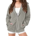 thumbnail image 1 of SERTG Kids Fashion Oversized Zip Solid Color Tops Casual Long Sleeves Hooded Fall Winter Sweatshirts Jackets with Pockets for Children 9-14 Years(Gray,5-6 Years), 1 of 4