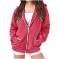 thumbnail image 1 of SERTG Kids Fashion Oversized Zip Solid Color Tops Casual Long Sleeves Hooded Fall Winter Sweatshirts Jackets with Pockets for Children 9-14 Years(Hot Pink,14-15 Years), 1 of 4