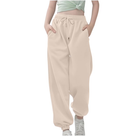 SERTG Kids Fashion Work Pants Spring Full Solid Color Casual Outwear Trousers for Kids with Guard Pockets for Children 3-14 Years(Beige,7 Years)
