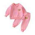 thumbnail image 1 of SERTG Kids Fleece Lined Bear Embroidery Round Neck Long Sleeve Tops and Pants Set Fall Winter Thermal Warm Cozy Playing Outfit for Children 1-6 Years(Pink#1,2 Years), 1 of 3