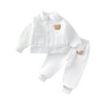 thumbnail image 1 of SERTG Kids Fleece Lined Bear Embroidery Round Neck Long Sleeve Tops and Pants Set Fall Winter Thermal Warm Cozy Playing Outfit for Children 1-6 Years(White,3 Years), 1 of 3