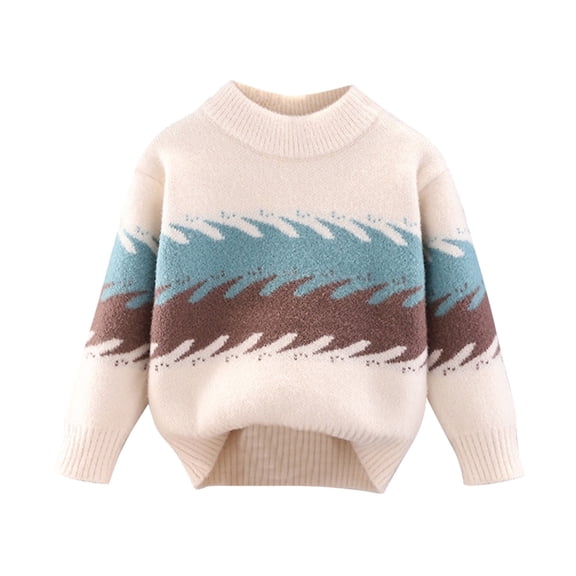 SERTG Kids Fleece Lined Knit Sweater Round Neck Fall Winter Thermal Long Sleeve Warm Base Shirt for Children 2-11 Years(Blue#1,2 Years)