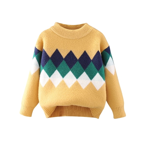 SERTG Kids Fleece Lined Knit Sweater Round Neck Fall Winter Thermal Long Sleeve Warm Base Shirt for Children 2-11 Years(Yellow#2,10 Years)