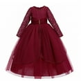 thumbnail image 1 of SERTG Kids Formal Gown Skirt Long Sleeve Round Neck Solid Color Tiered Skirt Party or Birthday for Children 4-8 Years(Red,12 Years), 1 of 9