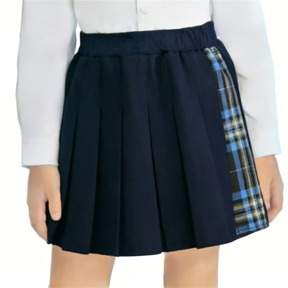 SERTG Kids Girls Pleated Skirt Plaid Dress School Season Kids Spring Summer Casual Skirt Comfort Fit Girls Uniform Skirt(Black,7-8 Years)