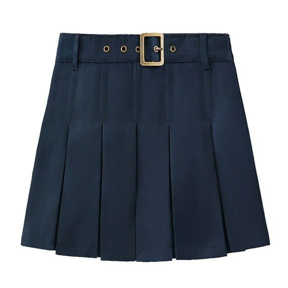 SERTG Kids Girls Solid Color School Skirt Elastic Waist Adjustable Belt Pleated Back to Season Student Wear Casual Outfit Girls Uniform Skirt(Navy,11-12 Years)
