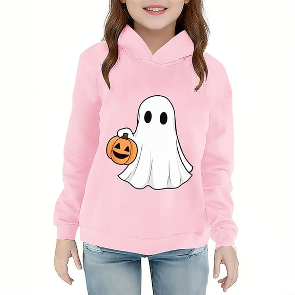 SERTG Kids Halloween Hoodie Sweatshirt with Cute Printed Fashion Soft Comfortable Long Sleeved Top for Children 2-7 Years(Pink,2 Years)