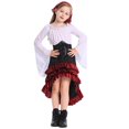 thumbnail image 1 of SERTG Kids' Halloween Pretend Play 4-Piece Set Puffed Short Sleeve Top + Skirt with Waist Cincher and Head Wrap Solid Color Festive Outfit for Children 3-8 Years(White,8-9 Years), 1 of 8