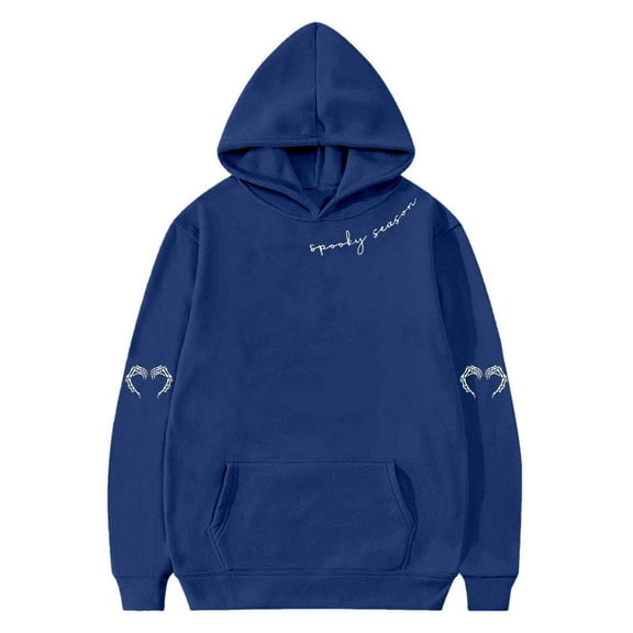 SERTG Kids Halloween Print Hooded Sweatshirt Fashion Loose Casual Printed Long Sleeved with Pockets Top for Children 2-13 Years(Dark Blue,2-3 Years)