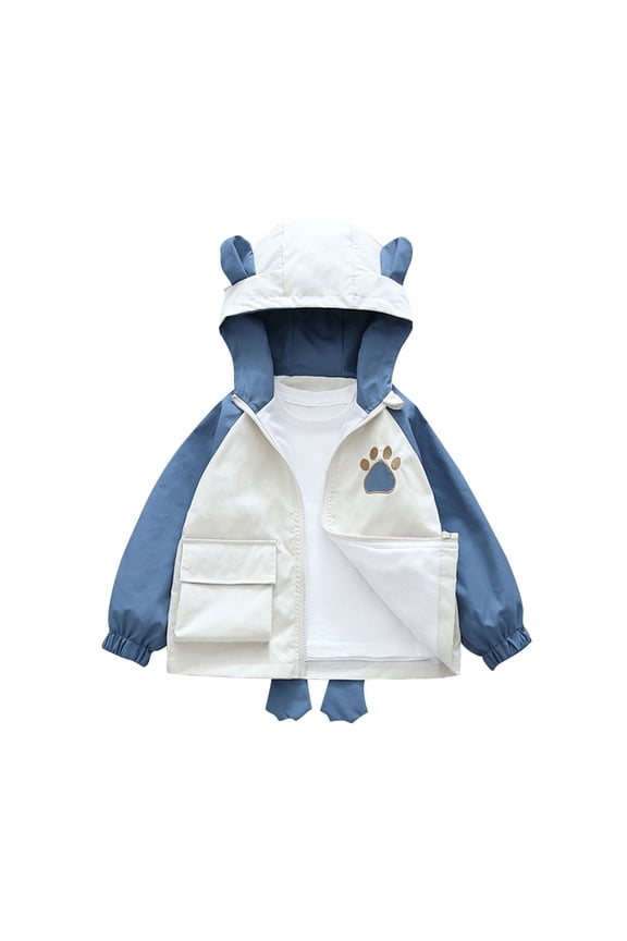 Kids Hooded Jacket Lightweight Long Sleeve Spring Casual Zippered Athleisure Outerwear Top for Children 3 Months-8 Years(Blue,3 Months)
