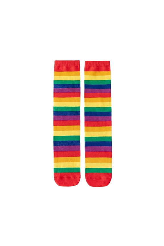 Kids Knee-High Socks Rainbow Stripe Sweet Fashion Fall Winter Soft Thickened Warmth Performance Novelty Socks Daily Socks(Red,Free Size)
