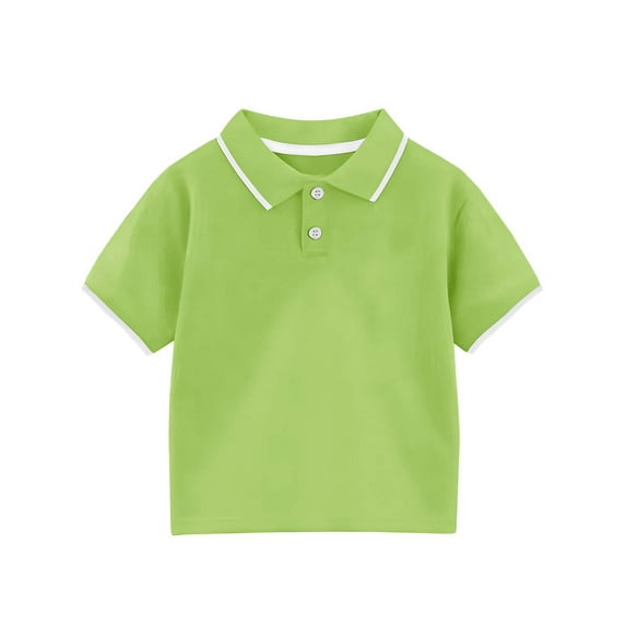 SERTG Kids Lapel T-Shirt Solid Color Short Sleeve Boys Girls Spring Summer Breathable Cotton Fashion Casual Top Everyday Shirts(Green#1,4 Years)