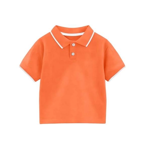SERTG Kids Lapel T-Shirt Solid Color Short Sleeve Boys Girls Spring Summer Breathable Cotton Fashion Casual Top Everyday Shirts(Orange#1,1 Year)