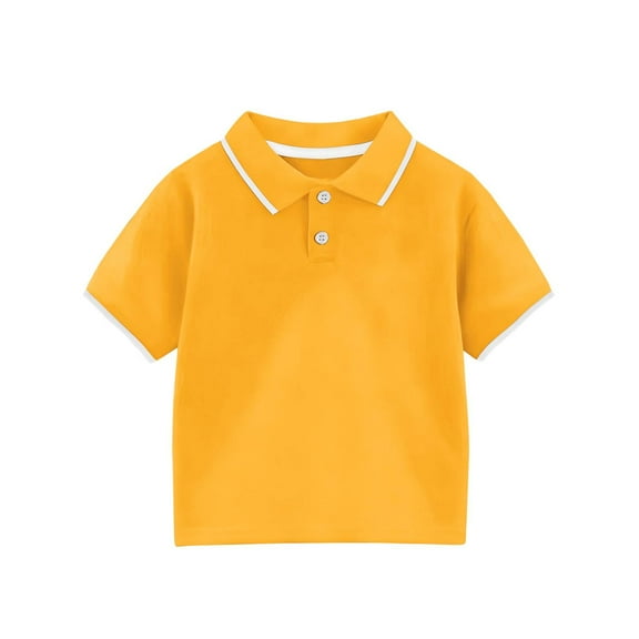 SERTG Kids Lapel T-Shirt Solid Color Short Sleeve Boys Girls Spring Summer Breathable Cotton Fashion Casual Top Everyday Shirts(Yellow#1,1 Year)