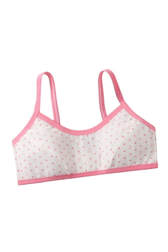 Kids Lightly Lined Padded Bra Prints Casual School Everyday Wear Comfortable Breathable Underwear First Bra Bralette(Pink,9-12 Years)