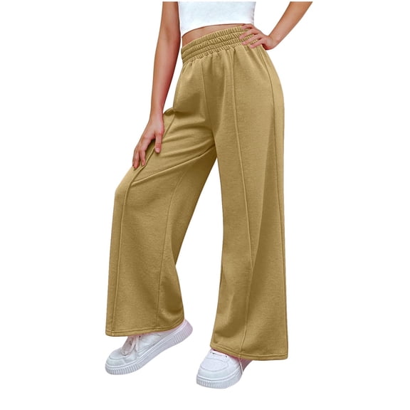 SERTG Kids Linen Wide Leg Pants Fall Winter Comfortable Breathable Casual Loose Waist Long Pants with Pockets for Children 4-14 Years(Khaki,12 Years)