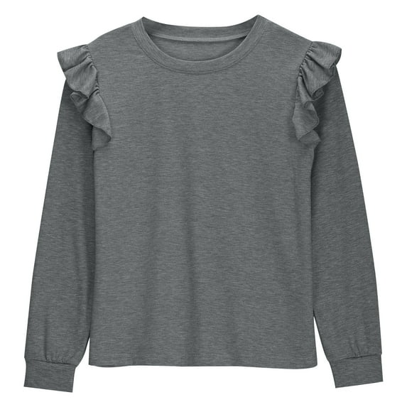 SERTG Kids Loose Tops Long Sleeve Round Neck Children Spring Fall Solid Color Lace Long Sleeve Blouse for Children 4-12 Years(Gray,11 Years)