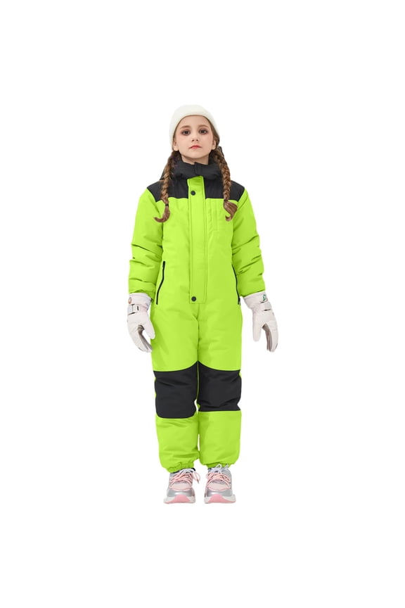 Kids One-Piece Ski Suit Set Waterproof Windproof Thermal Insulated Winter Snow Play Fleece-Lined Warm Outdoor Snowsuit Coat and Jumpsuit Set(Green,7-8 Years)
