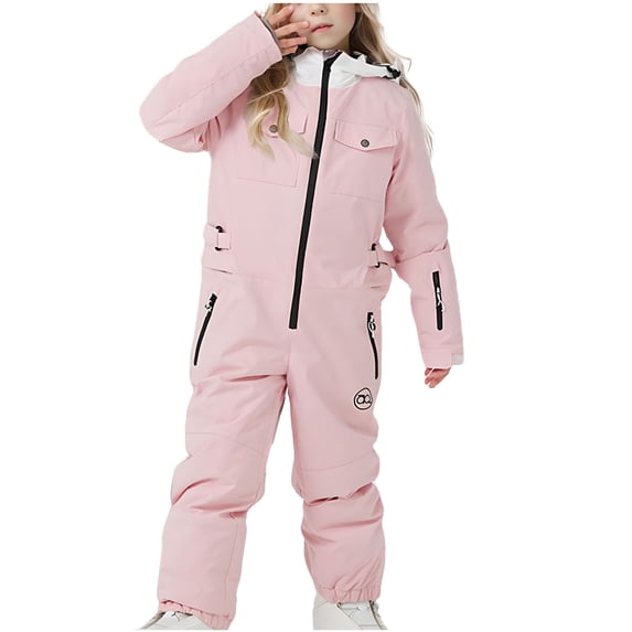 SERTG Kids One-Piece Ski Suit Set Waterproof Windproof Thermal Insulated Winter Snow Play Fleece-Lined Warm Outdoor Snowsuit Coat and Jumpsuit Set(Pink#2,7-8 Years)