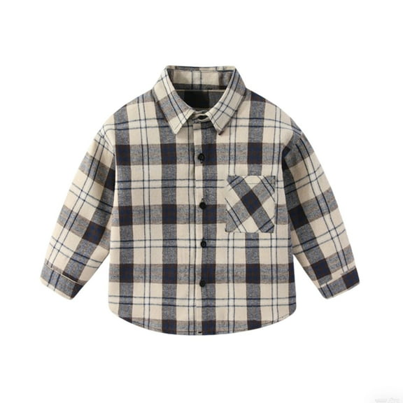 SERTG Kids Plaid Button Down Shirt Long Sleeve Collared Spring Fall Base Shirt Classic Top for Children 4-10 Years(Khaki,5-6 Years)