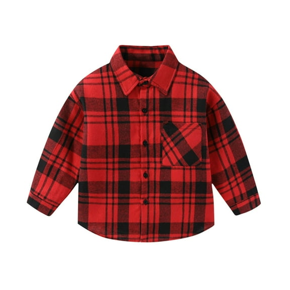 SERTG Kids Plaid Button Down Shirt Long Sleeve Collared Spring Fall Base Shirt Classic Top for Children 4-10 Years(Red,4-5 Years)