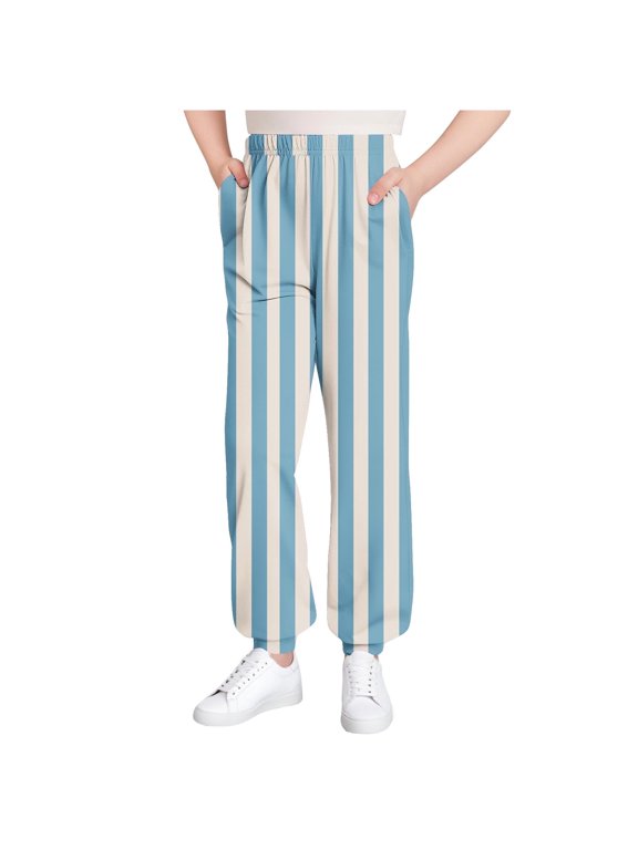 Kids Plaid Print Jogger Pants Elastic Waist Cuff Ankle Home Wear Fall Winter Casual Pants with Pockets for Boys and Girls 3-15 Years(Light Blue,7-8 Years)
