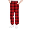 thumbnail image 1 of SERTG Kids Plaid Print Jogger Pants Elastic Waist Cuff Ankle Home Wear Fall Winter Casual Pants with Pockets for Boys and Girls 3-15 Years(Red,13-14 Years), 1 of 6