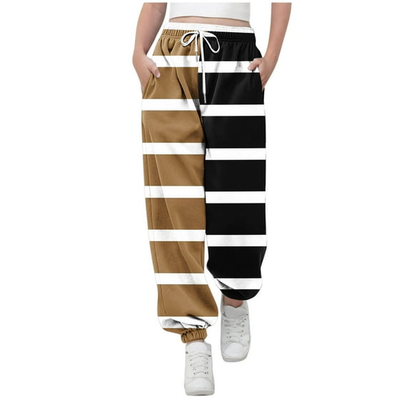 SERTG Kids Print Jogger Pants Elastic Drawstring Waist Cuff Ankle Home Sweatpants with Pockets Comfortable Casual Long Pants for Boys and Girls 3-14 Years(Khaki#1,5 Years)