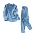 thumbnail image 1 of SERTG Kids Round Neck Solid Color Thermal Base Layer Top and Bottoms Pants Set Fall Winter Cozy Warm Underwear Set for Children 2-14 Years(Blue#3,5 Years), 1 of 5