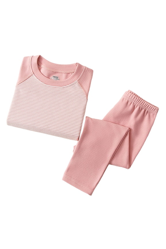 Kids Round Neck Solid Color Thermal Base Layer Top and Bottoms Pants Set Fall Winter Cozy Warm Underwear Set for Children 2-14 Years(Pink,2 Years)