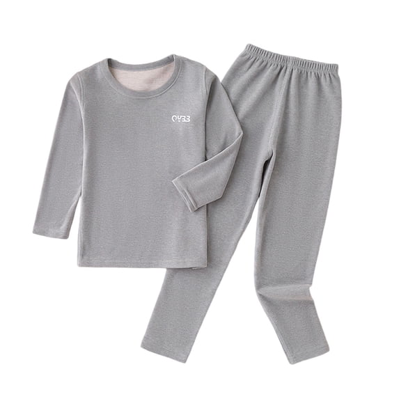SERTG Kids Round Neck Solid Color Thermal Base Layer Top and Bottoms Pants Set Fall Winter Cozy Warm Underwear Set for Children 2-16 Years(Gray#1,5 Years)