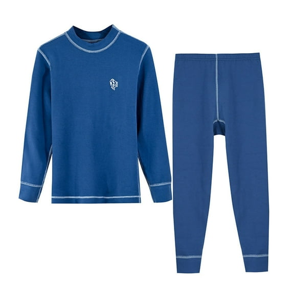 SERTG Kids Round Neck Solid Color Thermal Base Layer Top and Bottoms Pants Set Fall Winter Cozy Warm Underwear Set for Children 2-16 Years(Navy,4 Years)