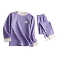 thumbnail image 1 of SERTG Kids Round Neck Solid Color Thermal Base Layer Top and Bottoms Pants Set Fall Winter Cozy Warm Underwear Set for Children 3-16 Years(Purple#2,9 Years), 1 of 4
