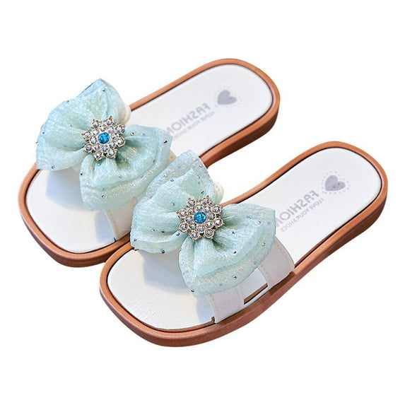 SERTG Kids Sandals Summer Bow and Diamond Flops Versatile Soft Sole Casual Beach Sandals Children Non-Slip Footwear for Outdoor Play Activities Shoes(Blue,3.5-4.5 Years)