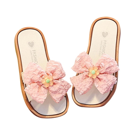 SERTG Kids Shoes Summer Bow and Flower Flops Versatile Soft Sole Casual Beach Sandals Children Non-Slip Outdoor Play and Summer Activities Comfortable Footwear(Pink,3.5-4.5 Years)