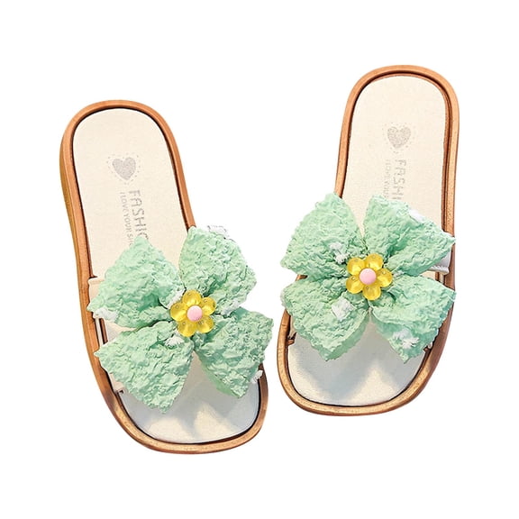 SERTG Kids Shoes Summer Bow and Flower Flops Versatile Soft Sole Casual Beach Sandals Children Non-Slip Outdoor Play and Summer Activities Comfortable Footwear(Green,5.5-7.5 Years)