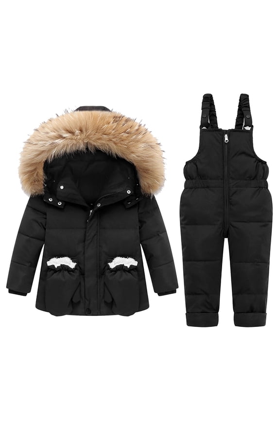 Kids Ski Suit Set with Gloves Waterproof Windproof Thermal Insulated Winter Snow Play Fleece-Lined Warm Outdoor Snowsuit Coat and Pants Set(Black,3 Years)