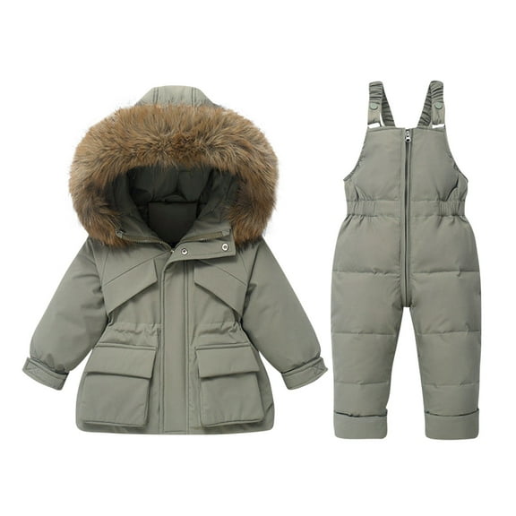 SERTG Kids Ski Suit Set Waterproof Windproof Thermal Insulated Winter Snow Play Fleece-Lined Warm Outdoor Snowsuit Coat and Jumpsuit Set(Army Green#1,2-3 Years)