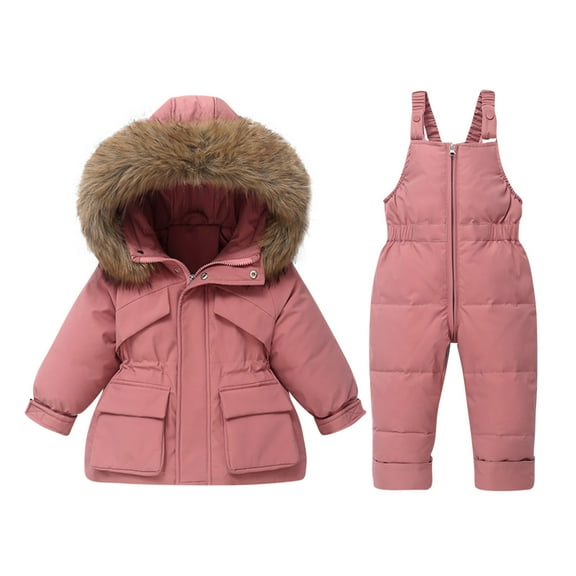 SERTG Kids Ski Suit Set Waterproof Windproof Thermal Insulated Winter Snow Play Fleece-Lined Warm Outdoor Snowsuit Coat and Jumpsuit Set(Pink#1,3-4 Years)