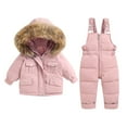 thumbnail image 1 of SERTG Kids Ski Suit Set Waterproof Windproof Thermal Insulated Winter Snow Play Fleece-Lined Warm Outdoor Snowsuit Coat and Pants Set(Pink#1,1 Years), 1 of 8