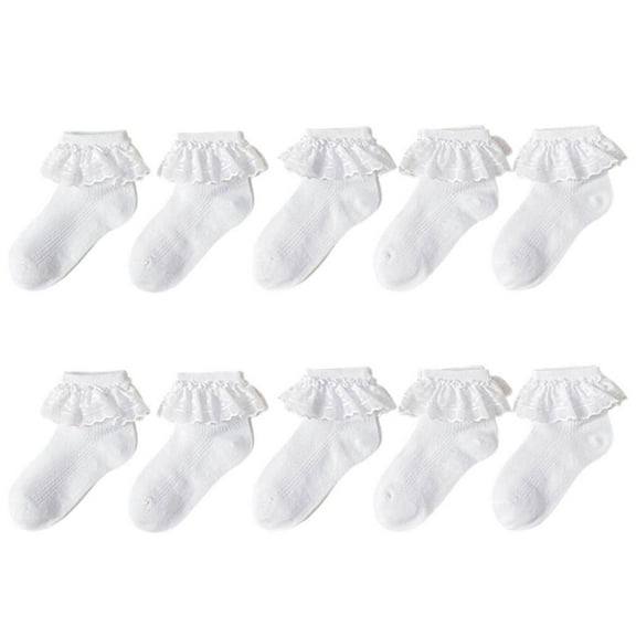 SERTG Kids Socks 10 PC White Socks lightweight Breathable Cute Lace Mesh Sports Ankle Socks Soft Comfortable for Children Socks(White#1,6-8 Years)
