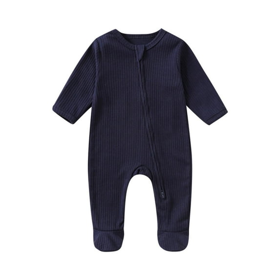 SERTG Kids Solid Color Bodysuit Round Neck Long Sleeve Casual Daily Wear Onesie Outfit for Infants 3-18 Months(Navy,12 Months)