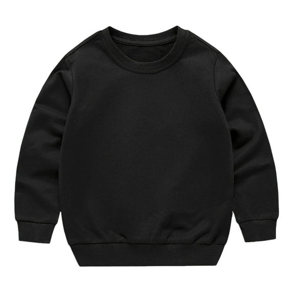 SERTG Toddler Child and Child Casual Long Sleeve Shirts Soft Crewneck Comfortable Sweatshirt Kids Solid Colors Tops for Children 1-13 Years(Black,7 Years)